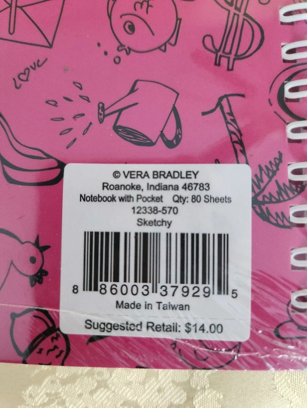 Vera Bradley Sketchy Spiral Notebook 80 Pages NWT